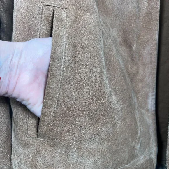 Wilsons Leather Sz Mens M Suede Bomber Jacket M. Julian Beige Zip 5 Pockets - Picture 7 of 14